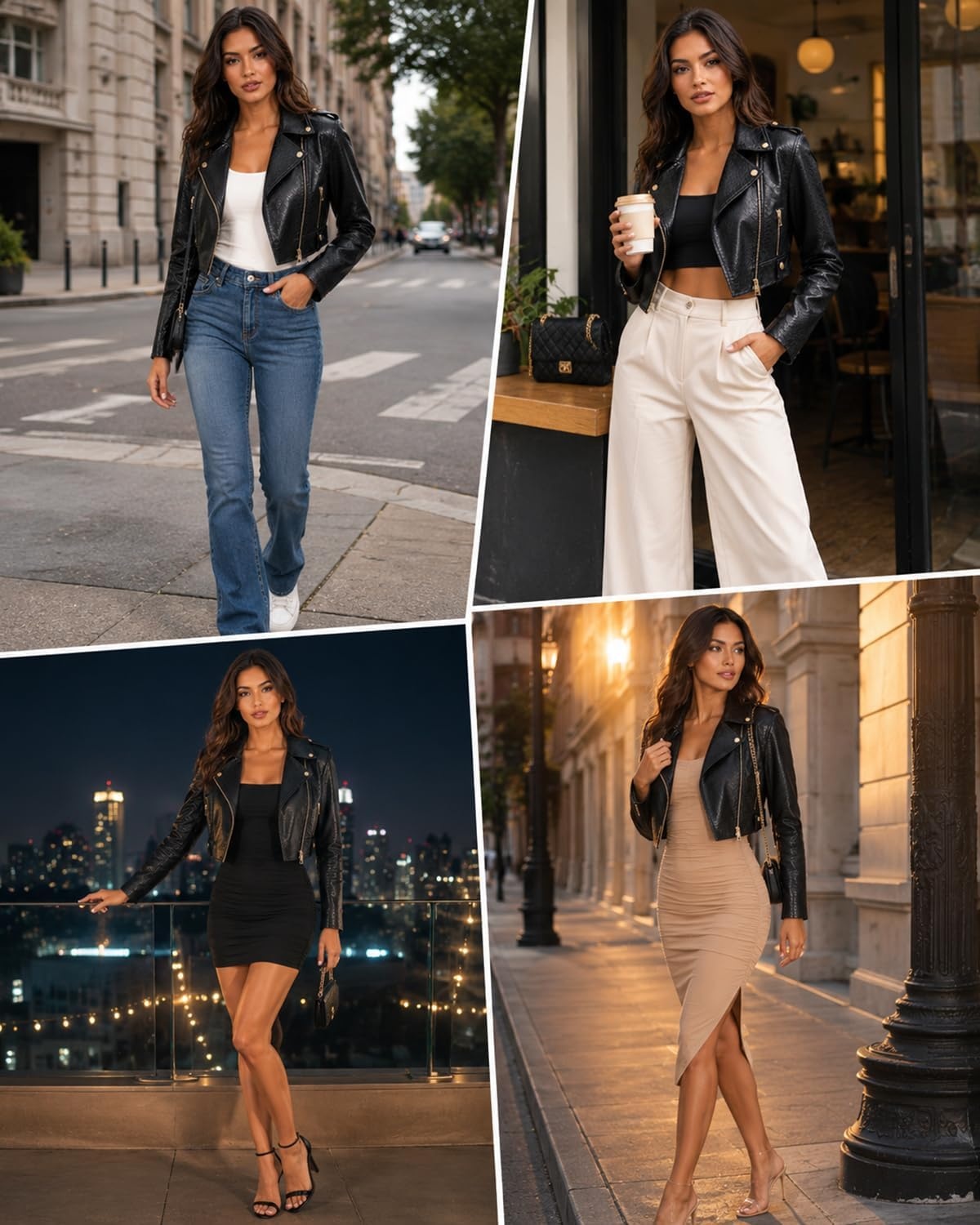 image:imageDIASHINY Women Faux Leather Jacket Slim Belted PU Moto Coat050 Black