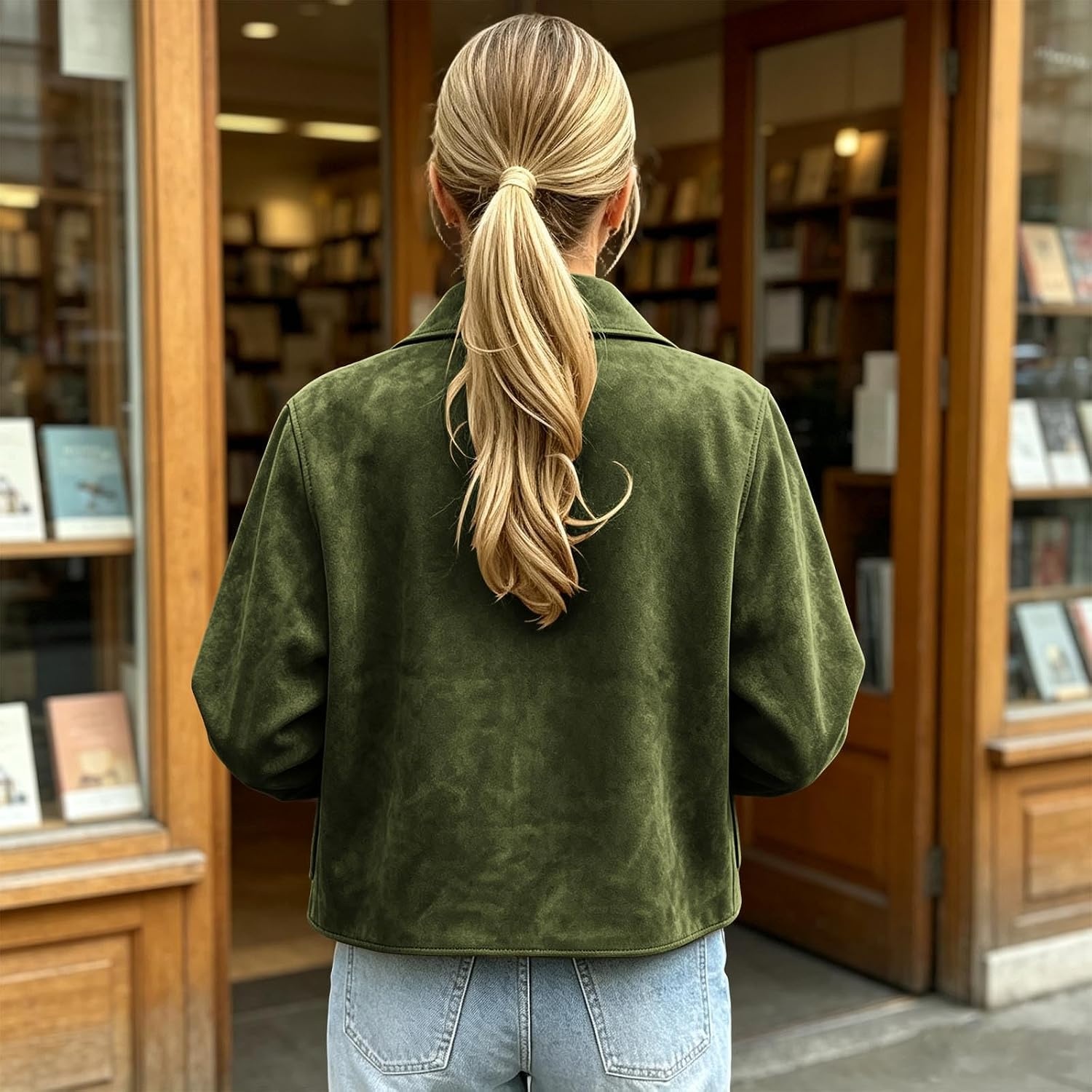 image:imageFall Jackets for Women 2026 Faux Suede Button Up Trendy Coat Dressy CasualArmy Green