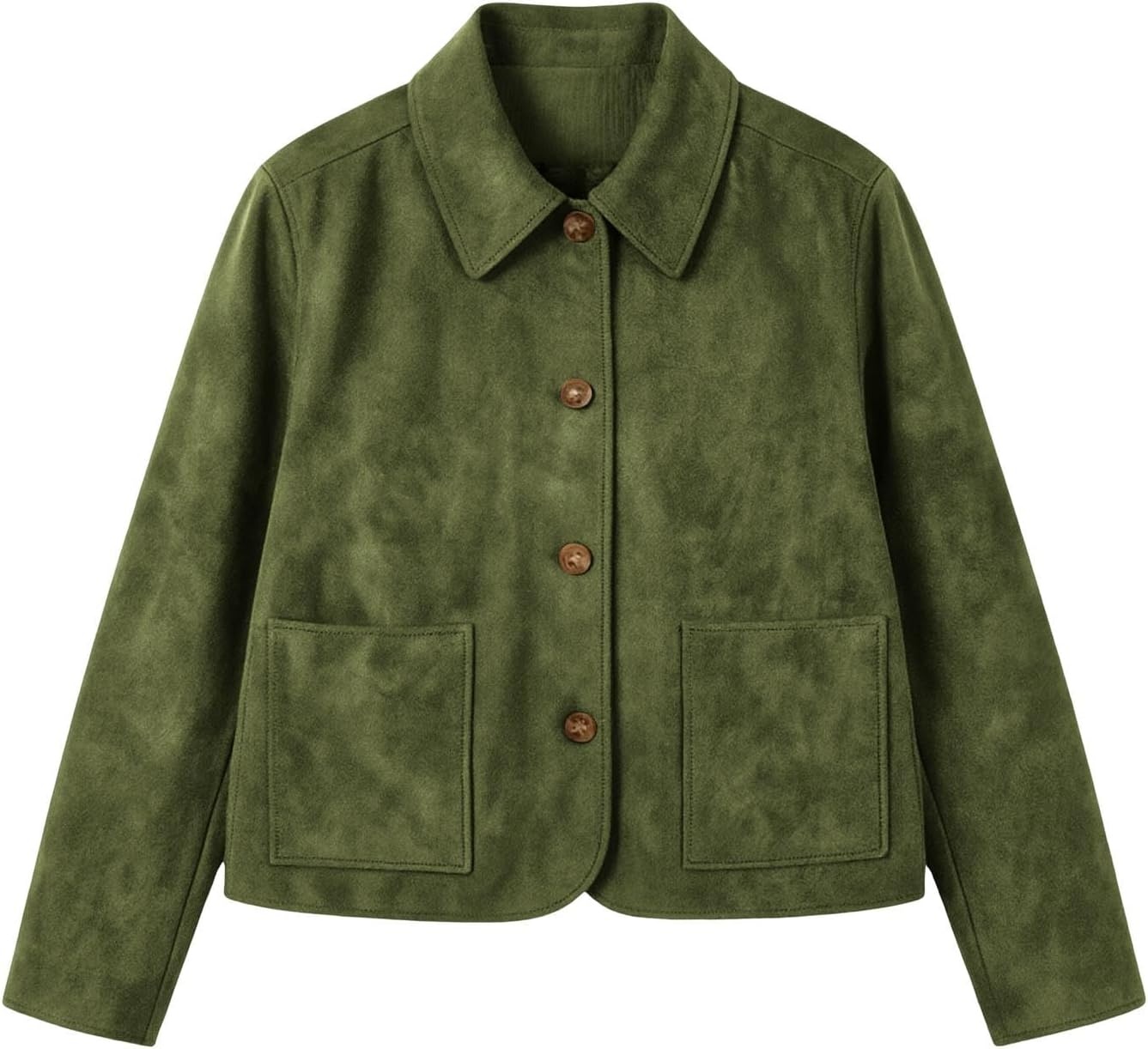 image:imageFall Jackets for Women 2026 Faux Suede Button Up Trendy Coat Dressy CasualArmy Green
