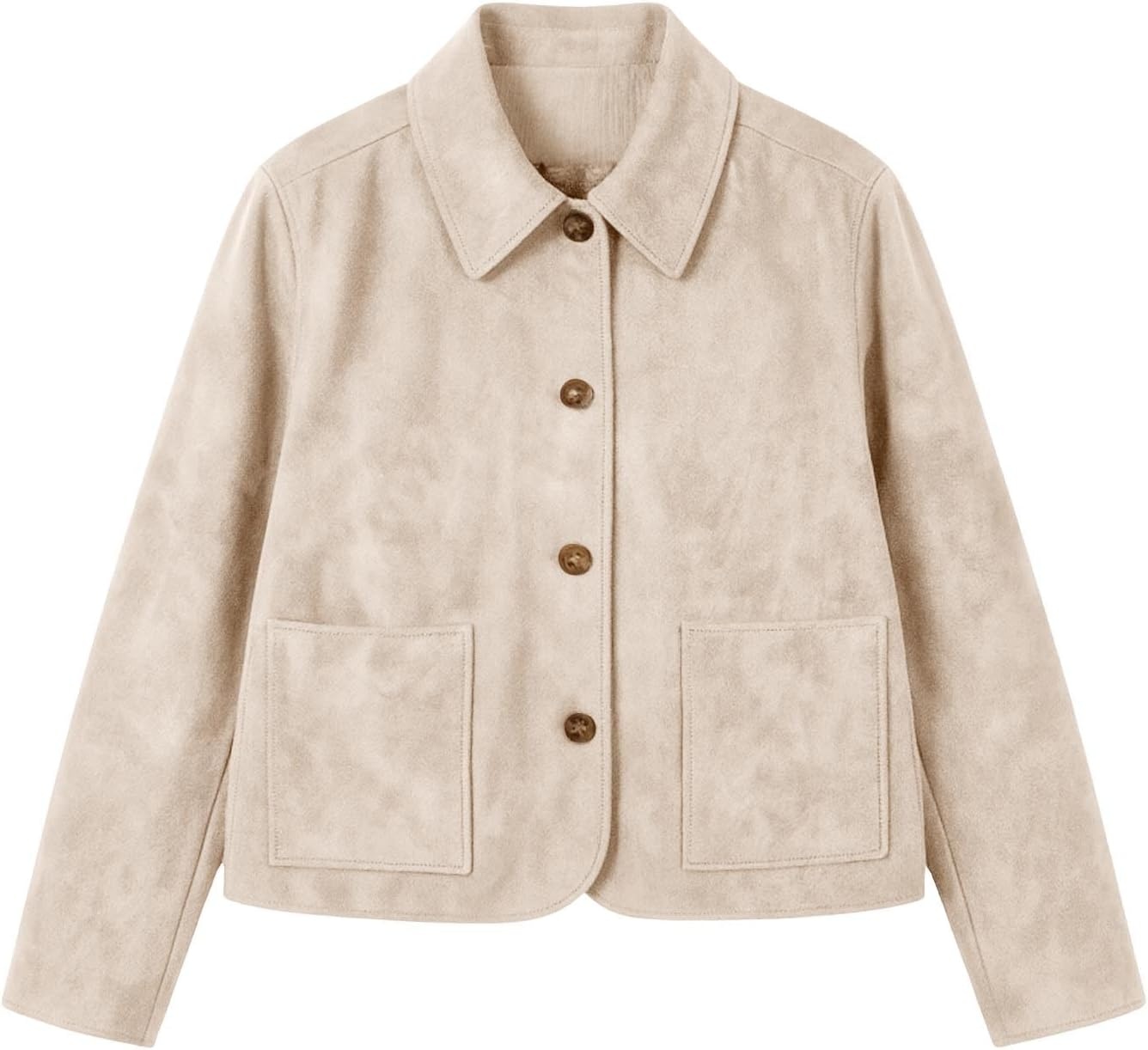 image:imageFall Jackets for Women 2026 Faux Suede Button Up Trendy Coat Dressy CasualBeige