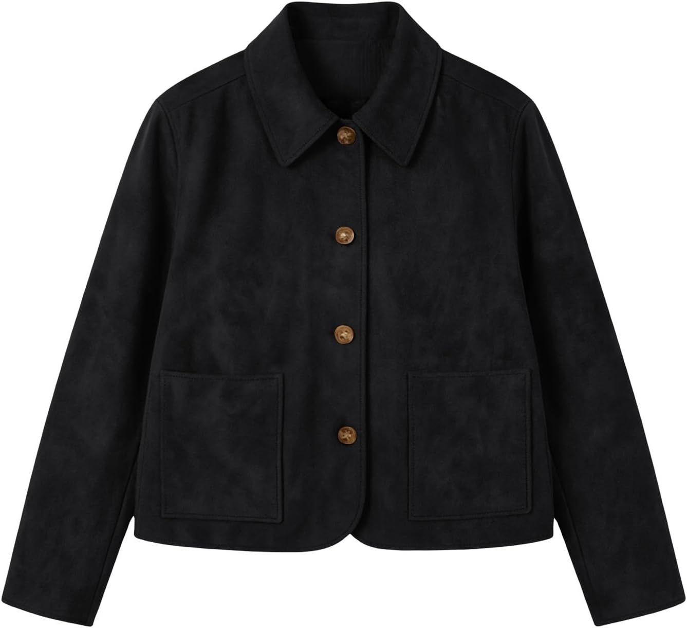 image:imageFall Jackets for Women 2026 Faux Suede Button Up Trendy Coat Dressy CasualBlack