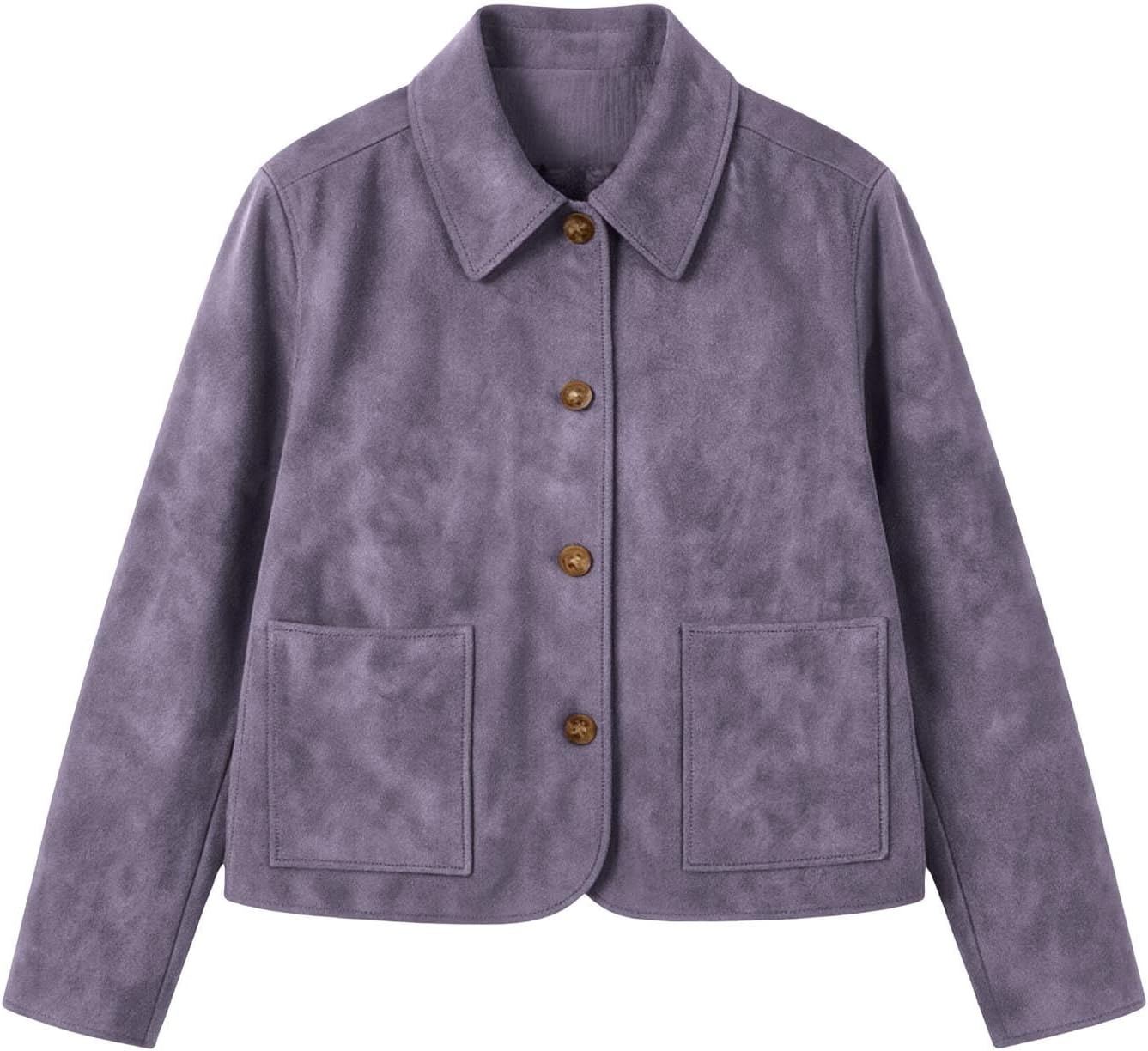 image:imageFall Jackets for Women 2026 Faux Suede Button Up Trendy Coat Dressy CasualPurple