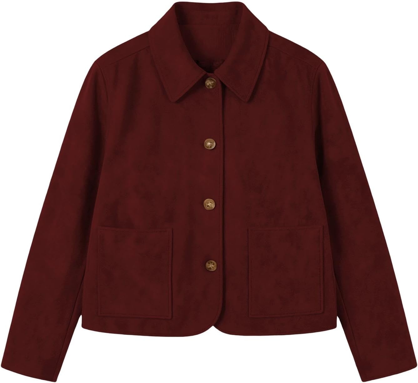 image:imageFall Jackets for Women 2026 Faux Suede Button Up Trendy Coat Dressy CasualWine