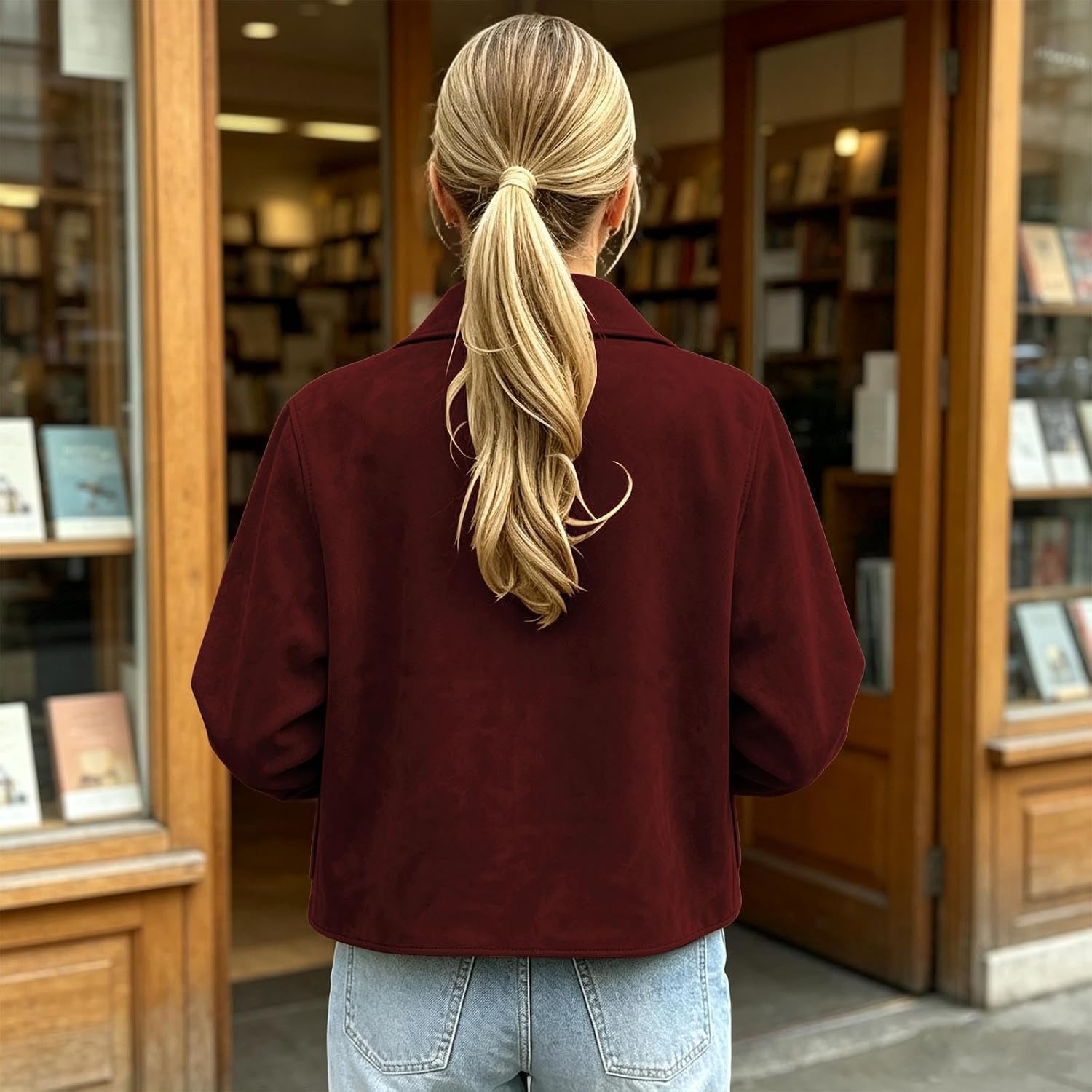 image:imageFall Jackets for Women 2026 Faux Suede Button Up Trendy Coat Dressy CasualWine