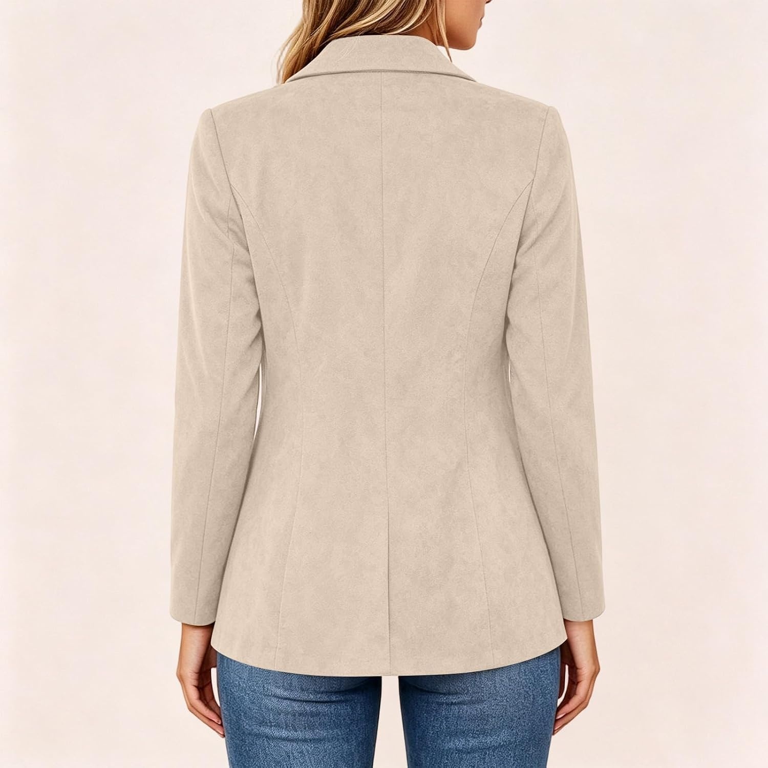 image:imageFaux Suede Blazer for Women 2026 Fall Lapel Collar Button Jackets OuterwearBeige