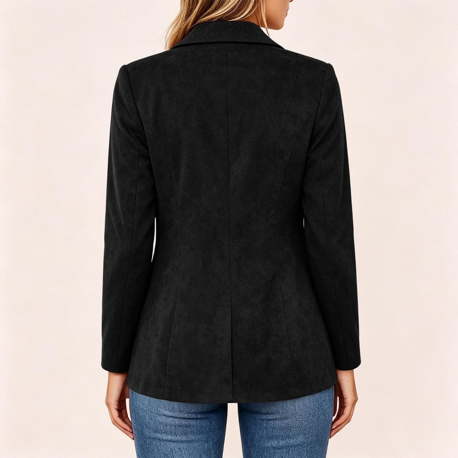 image:imageFaux Suede Blazer for Women 2026 Fall Lapel Collar Button Jackets OuterwearBlack