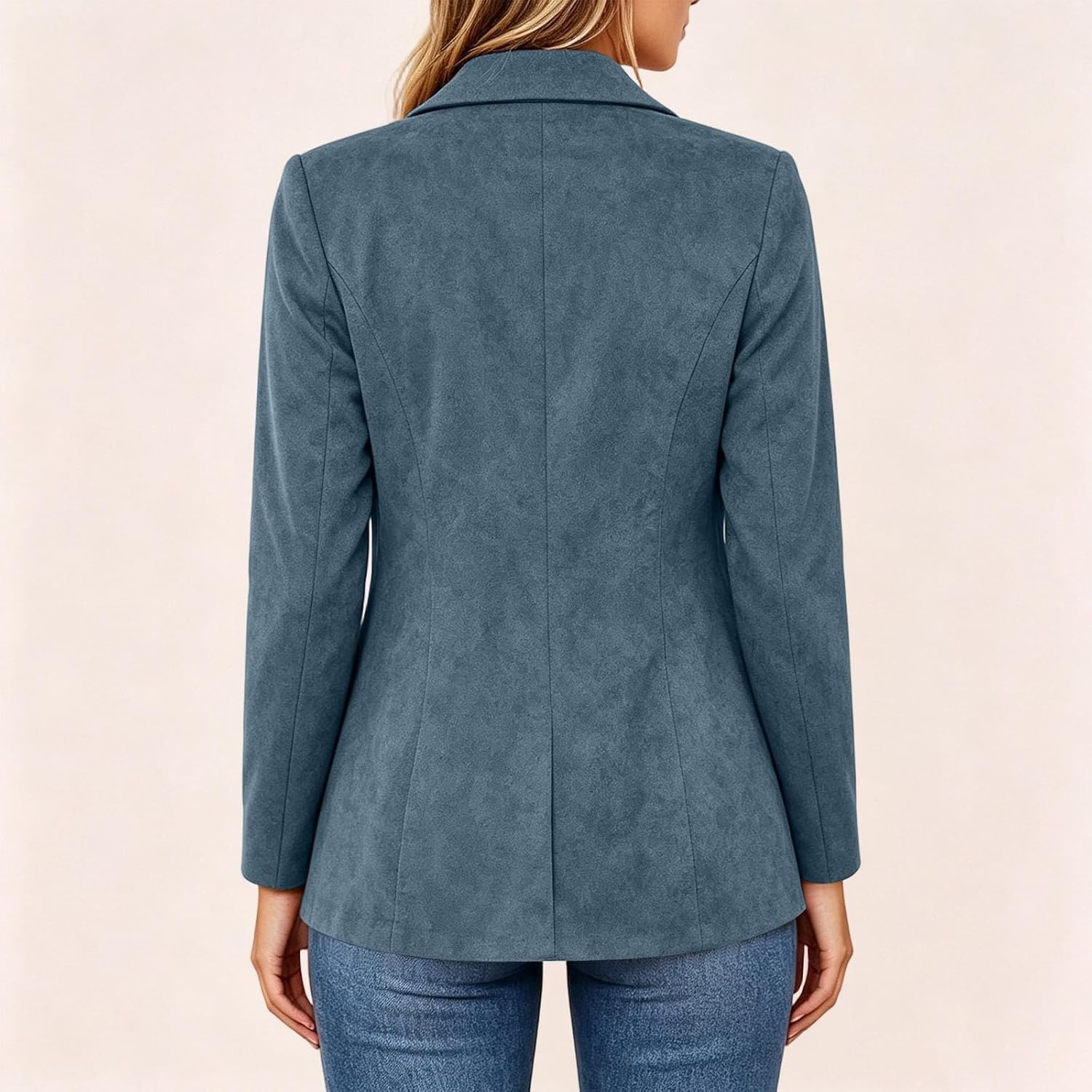 image:imageFaux Suede Blazer for Women 2026 Fall Lapel Collar Button Jackets OuterwearBlue