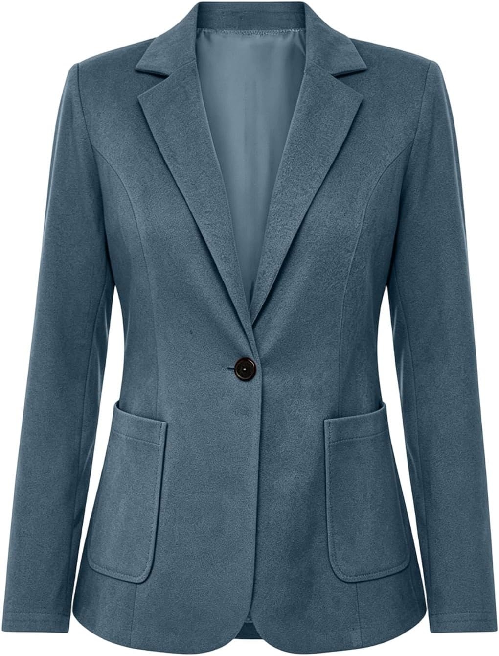 image:imageFaux Suede Blazer for Women 2026 Fall Lapel Collar Button Jackets OuterwearBlue