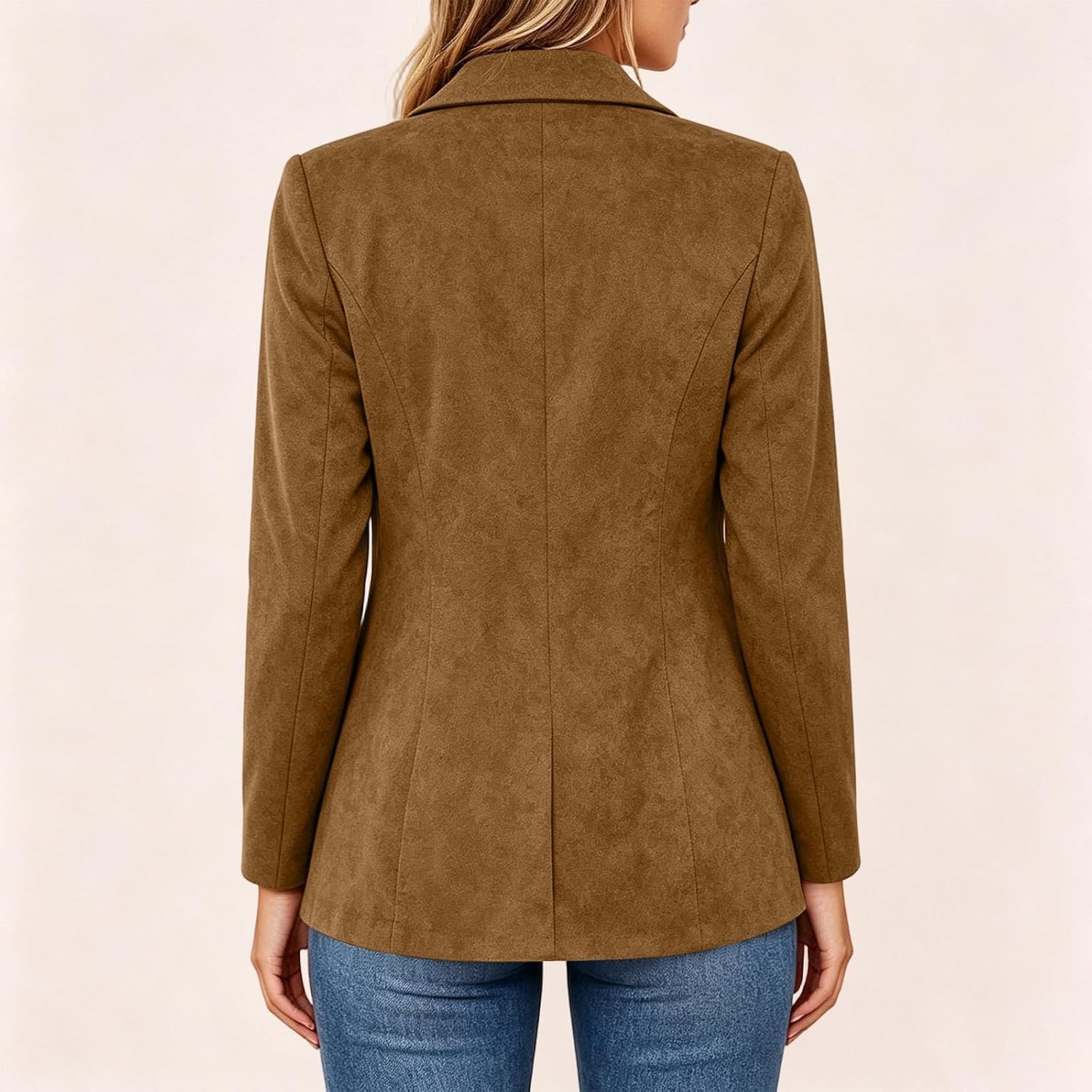 image:imageFaux Suede Blazer for Women 2026 Fall Lapel Collar Button Jackets OuterwearCoffee