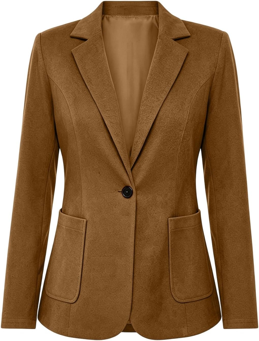 image:imageFaux Suede Blazer for Women 2026 Fall Lapel Collar Button Jackets OuterwearCoffee