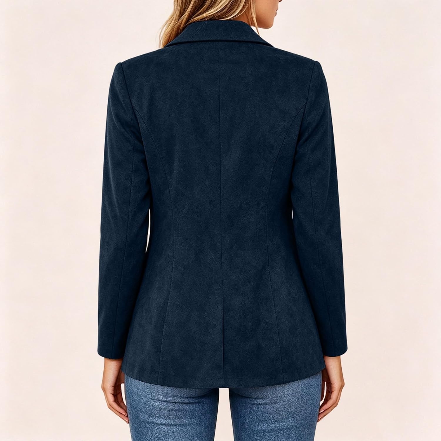 image:imageFaux Suede Blazer for Women 2026 Fall Lapel Collar Button Jackets OuterwearNavy
