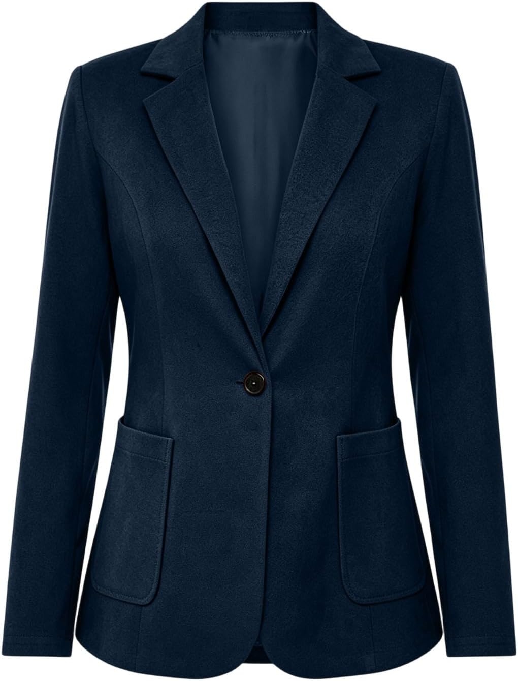 image:imageFaux Suede Blazer for Women 2026 Fall Lapel Collar Button Jackets OuterwearNavy
