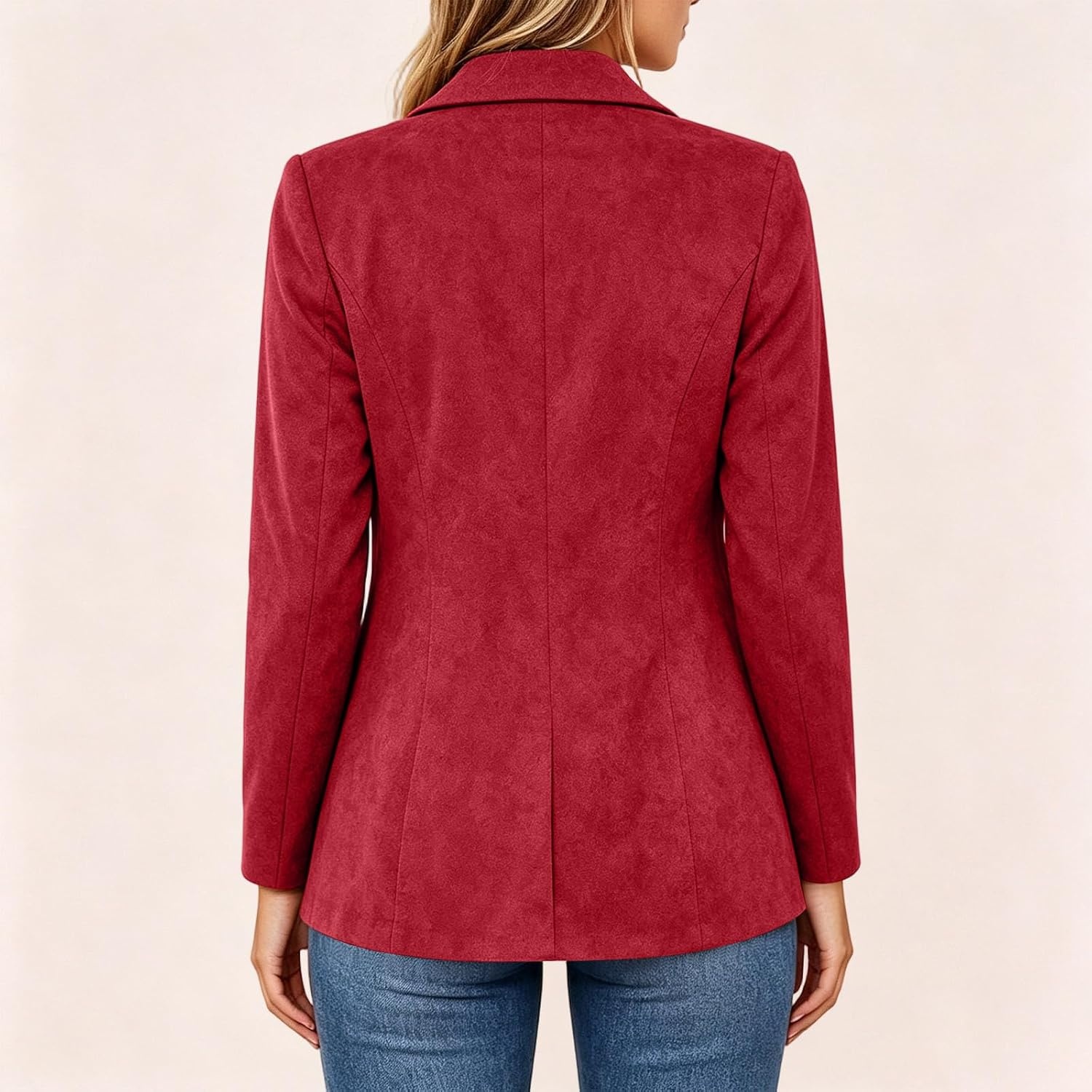 image:imageFaux Suede Blazer for Women 2026 Fall Lapel Collar Button Jackets OuterwearRed