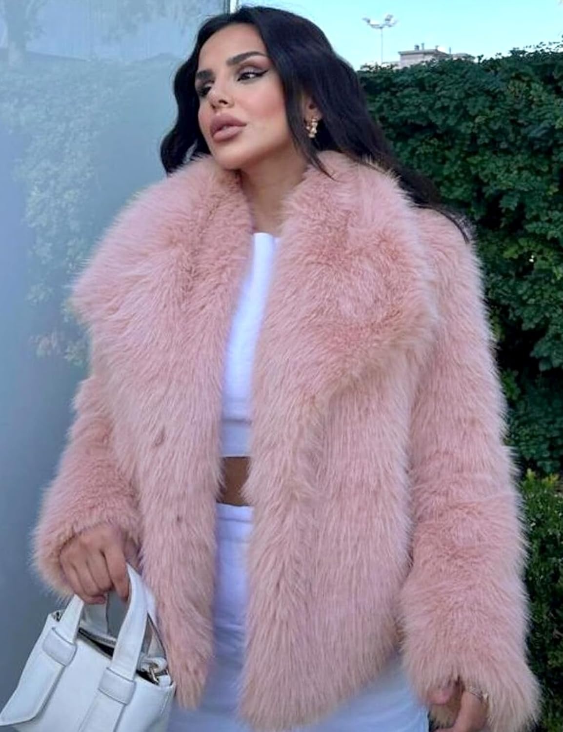 image:imageKissonic Women Faux Fur Coat Lapel Collar Shaggy Warm Short Fluffy JacketPink
