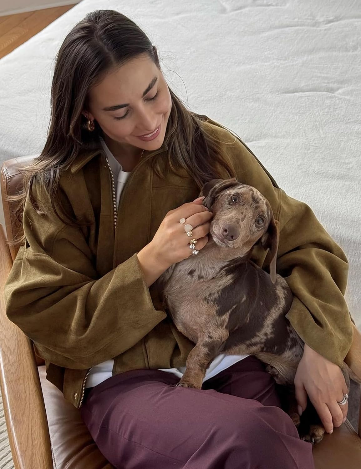 image:imageKissonic Womens Faux Suede Bomber Jacket Oversized Long Sleeve Cropped CoatBrown
