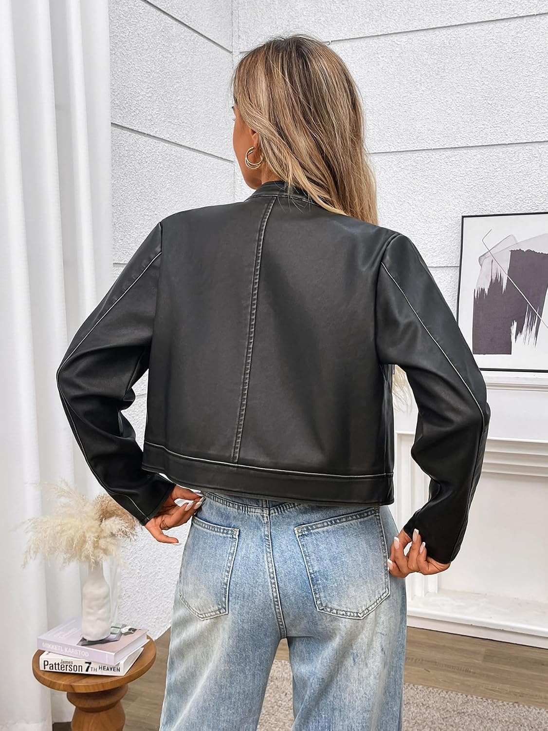 image:imageLY VAREY LIN Womens Faux Leather Varsity Jacket Biker Baseball Streetwear Casual CoatDark Green