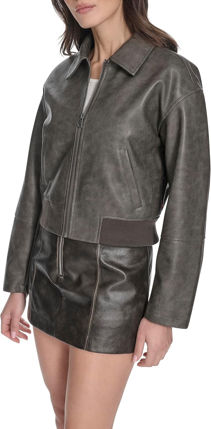 image:imageLevis Womens Faux Leather Bomber With Laydown CollarAsh