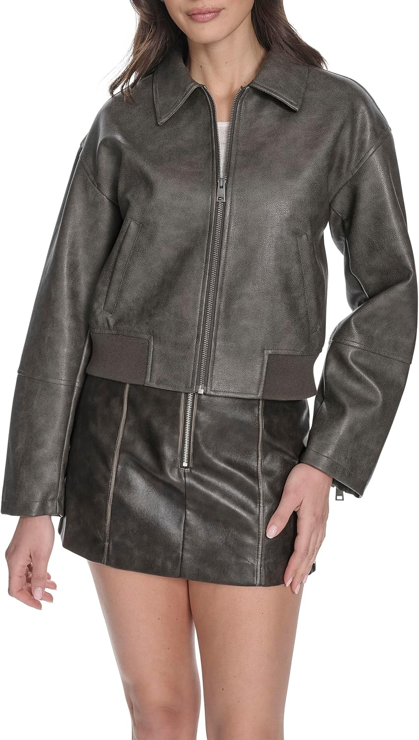 image:imageLevis Womens Faux Leather Bomber With Laydown CollarAsh