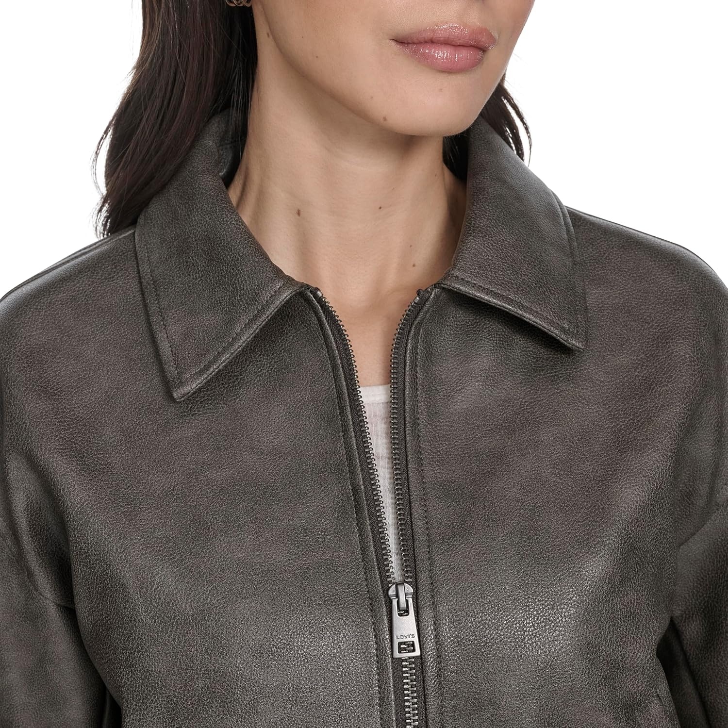 image:imageLevis Womens Faux Leather Bomber With Laydown CollarAsh
