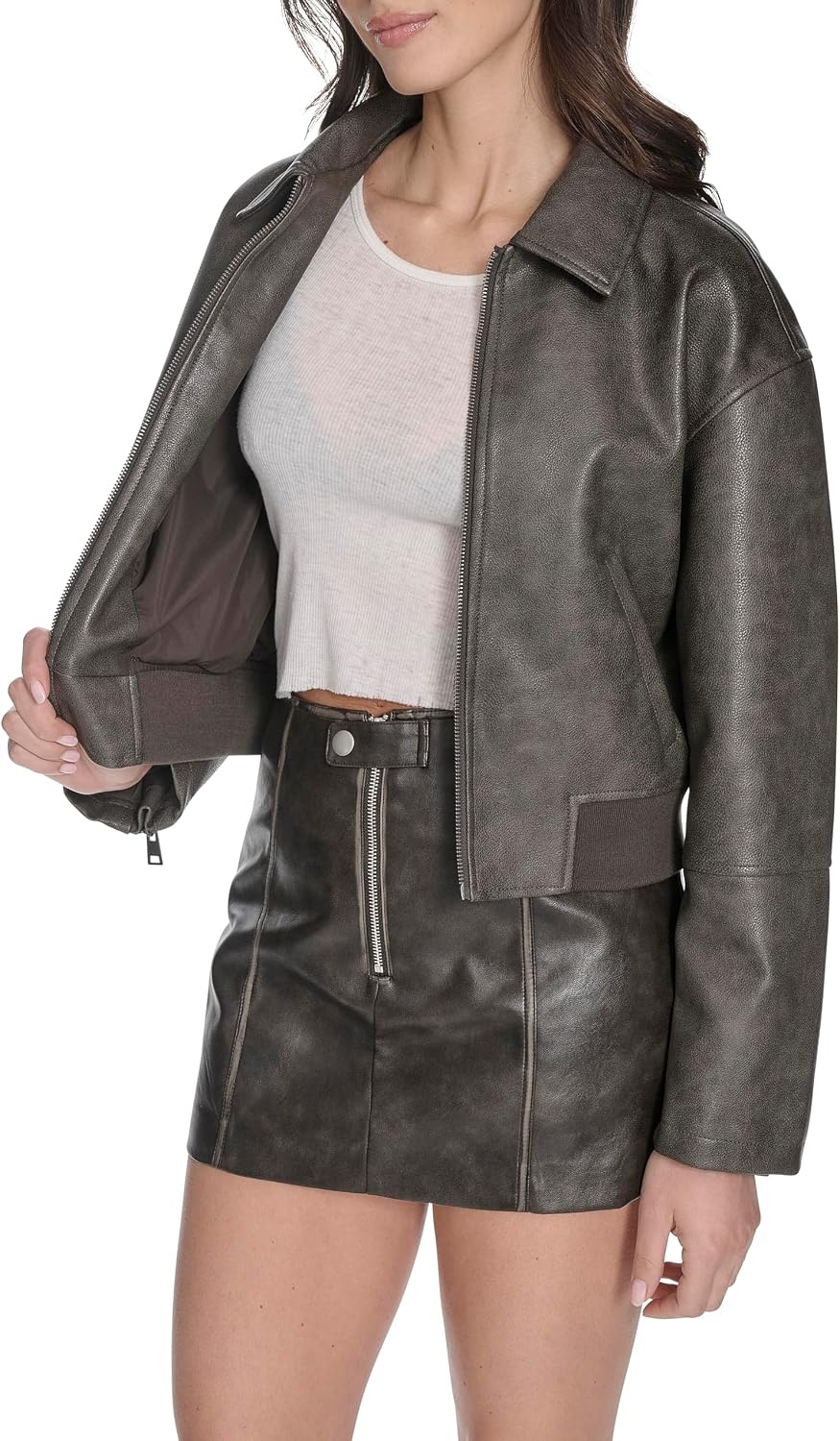 image:imageLevis Womens Faux Leather Bomber With Laydown CollarAsh
