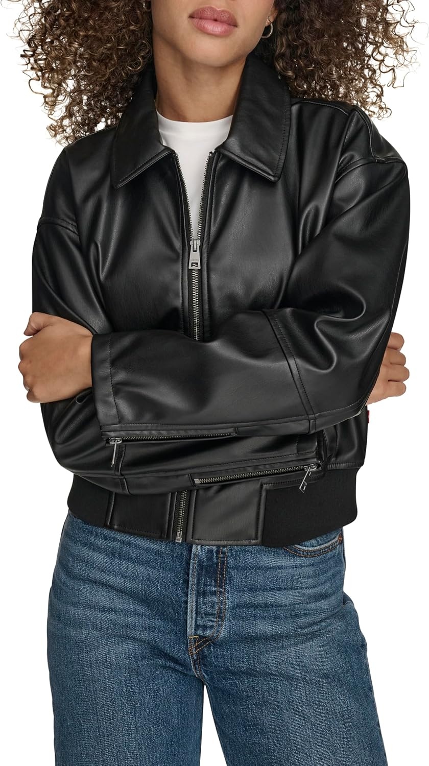 image:imageLevis Womens Faux Leather Bomber With Laydown CollarBlack
