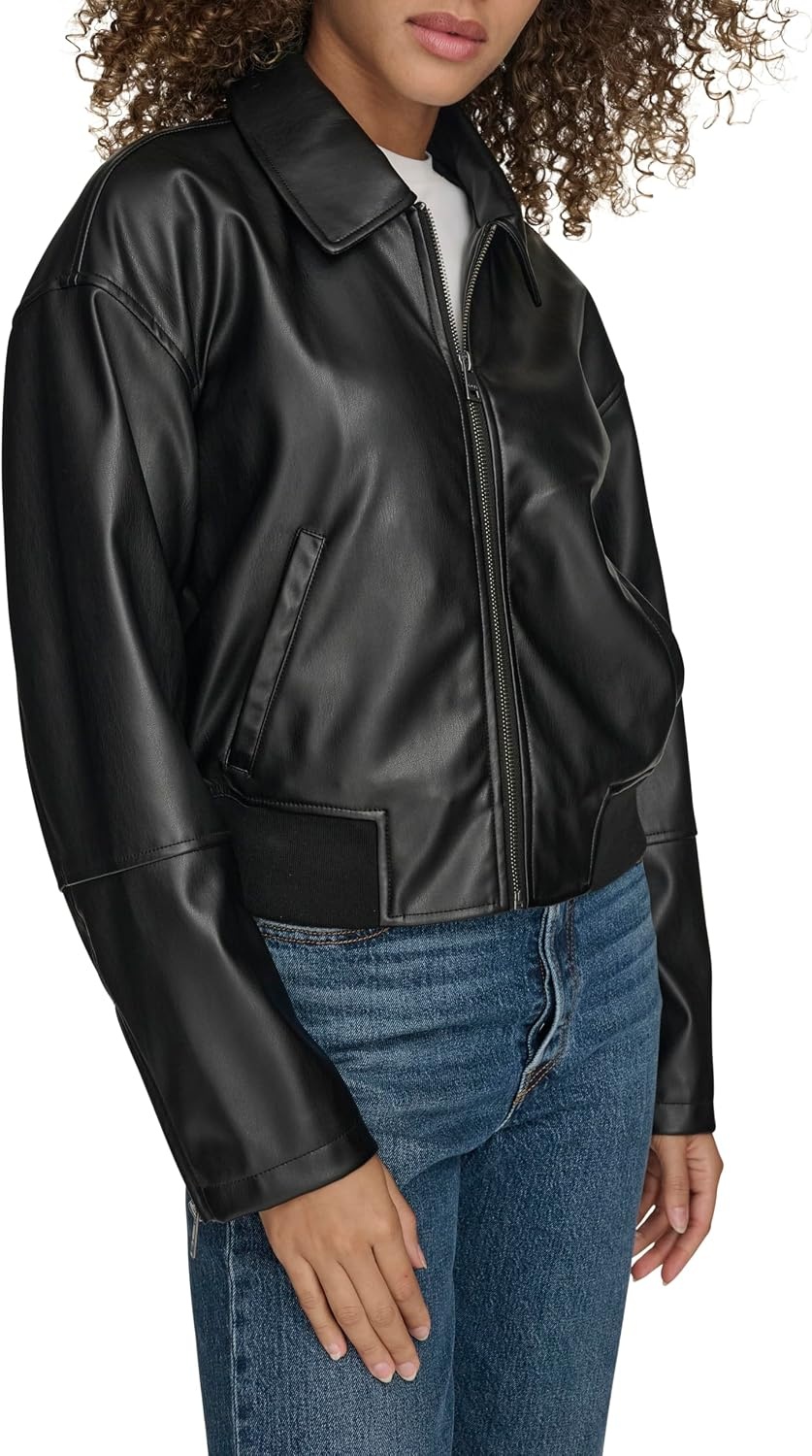 image:imageLevis Womens Faux Leather Bomber With Laydown CollarBlack