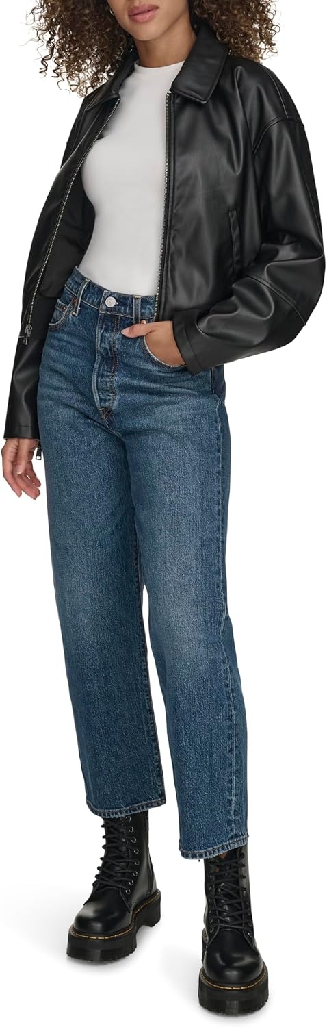 image:imageLevis Womens Faux Leather Bomber With Laydown CollarBlack