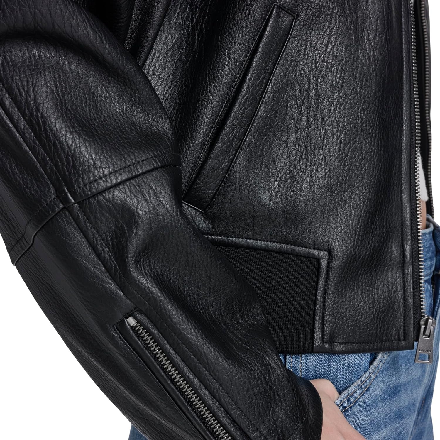 image:imageLevis Womens Faux Leather Bomber With Laydown CollarBlack Faux Plated