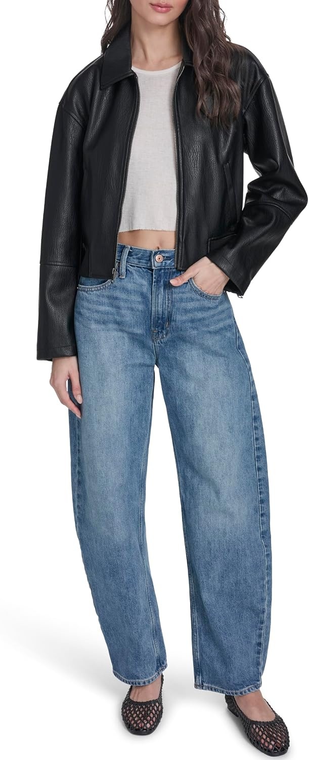 image:imageLevis Womens Faux Leather Bomber With Laydown CollarBlack Faux Plated