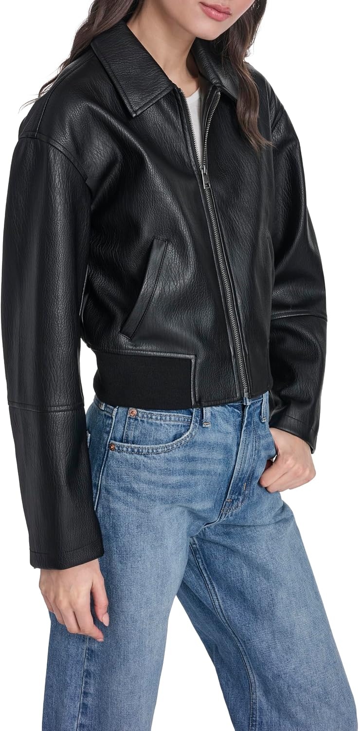 image:imageLevis Womens Faux Leather Bomber With Laydown CollarBlack Faux Plated