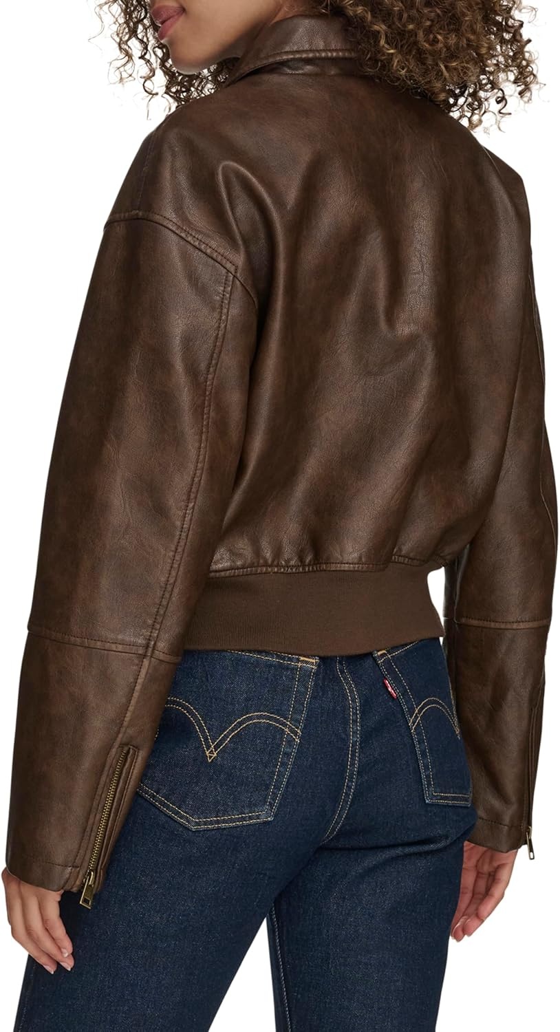 image:imageLevis Womens Faux Leather Bomber With Laydown CollarSaddle