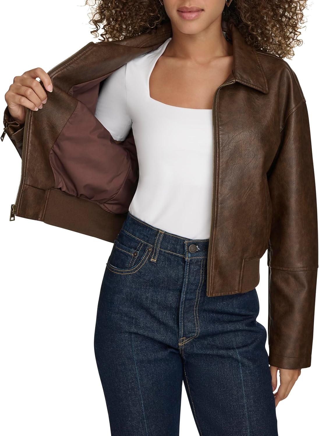image:imageLevis Womens Faux Leather Bomber With Laydown CollarSaddle