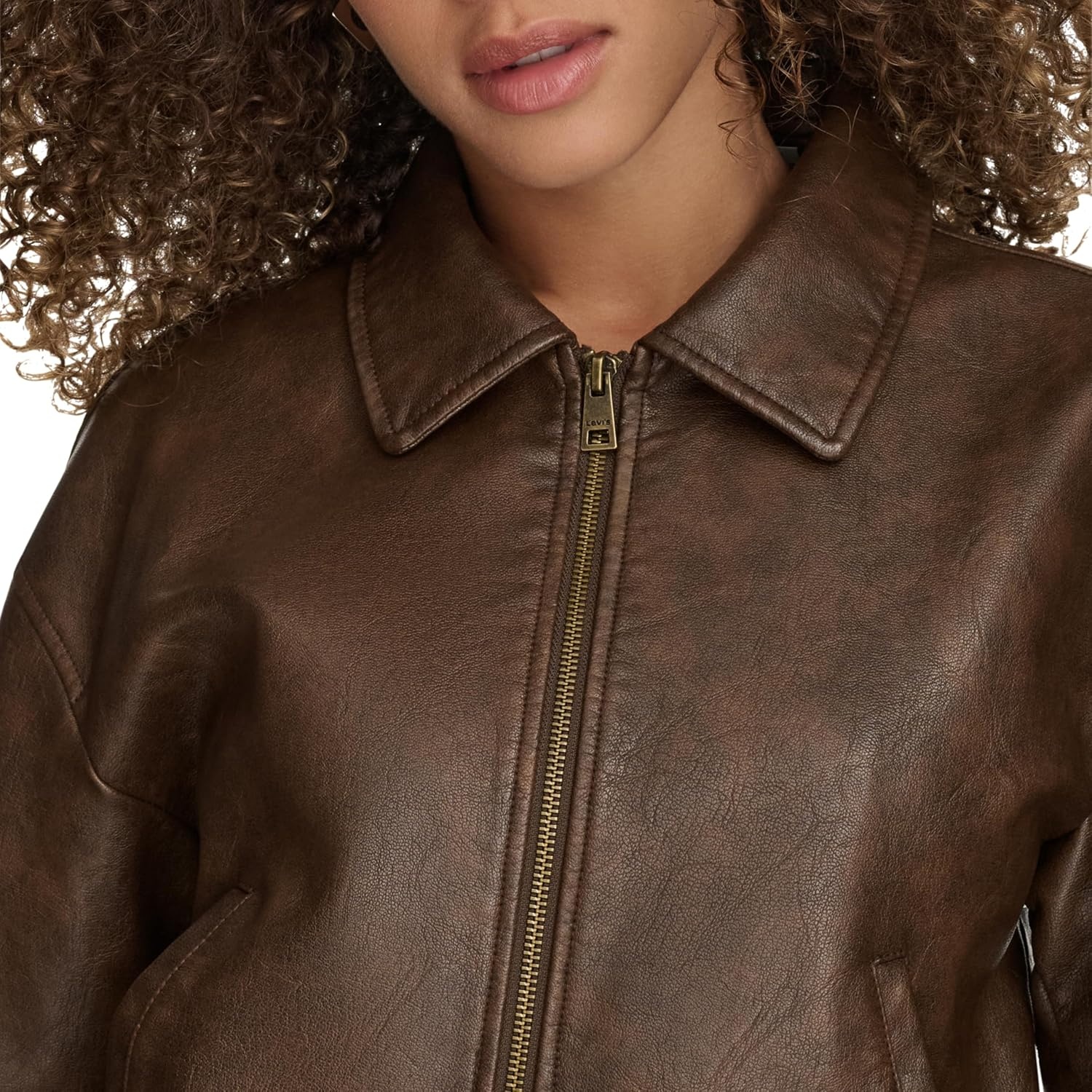 image:imageLevis Womens Faux Leather Bomber With Laydown CollarSaddle