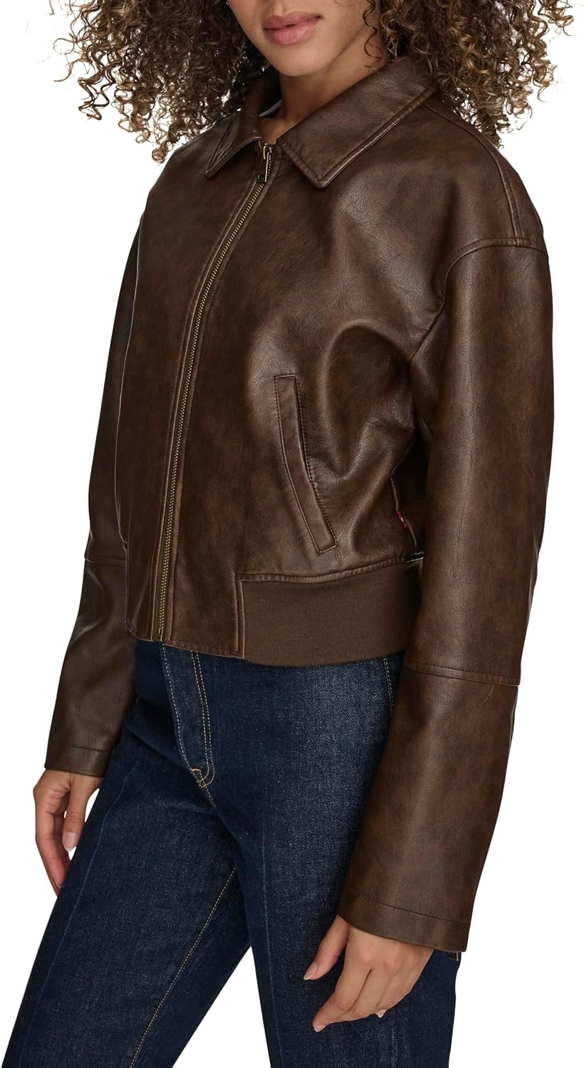image:imageLevis Womens Faux Leather Bomber With Laydown CollarSaddle