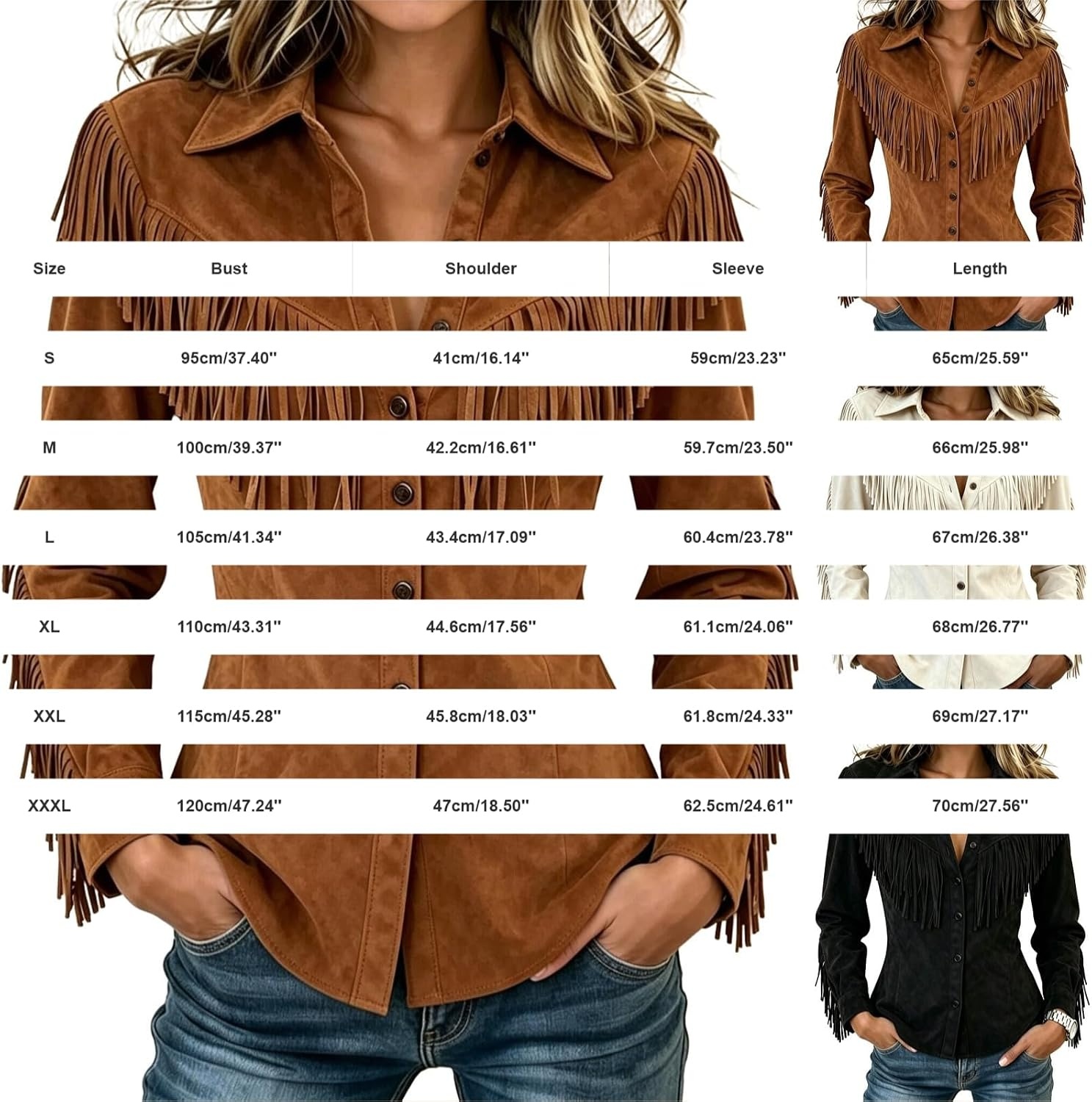 image:imageNantdog Boho Jackets for Women Western Fringe Shacket Suede Barn JacketsWhite1