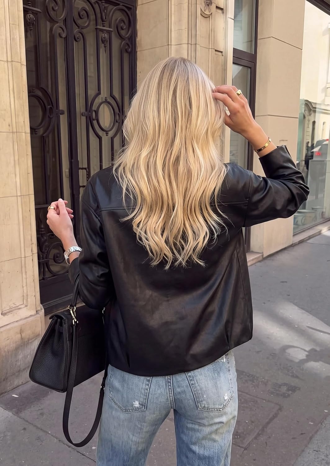 image:imagePRETTYGARDEN Womens Faux Leather Motorcycle Jackets Fall Cropped CoatsBlack