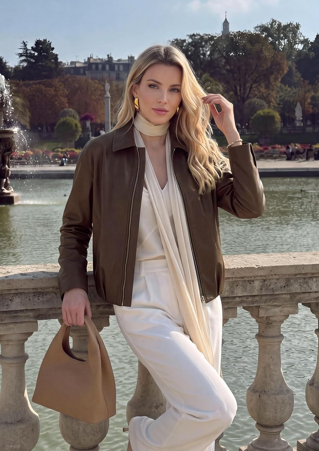 image:imagePRETTYGARDEN Womens Faux Leather Motorcycle Jackets Fall Cropped CoatsBrown