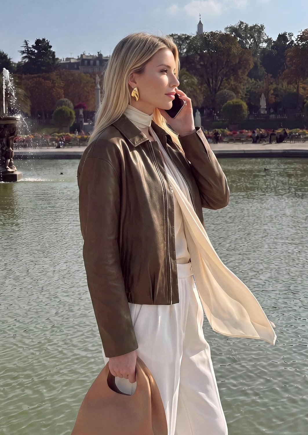 image:imagePRETTYGARDEN Womens Faux Leather Motorcycle Jackets Fall Cropped CoatsBrown
