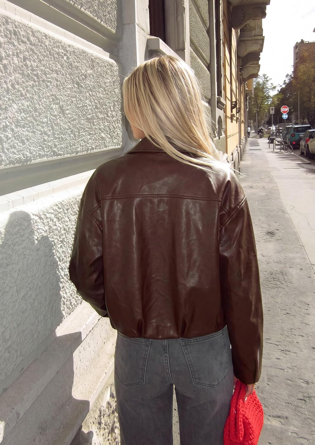 image:imagePRETTYGARDEN Womens Faux Leather Motorcycle Jackets Fall Cropped CoatsDark Brown
