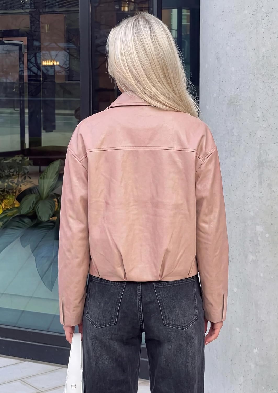 image:imagePRETTYGARDEN Womens Faux Leather Motorcycle Jackets Fall Cropped CoatsPink