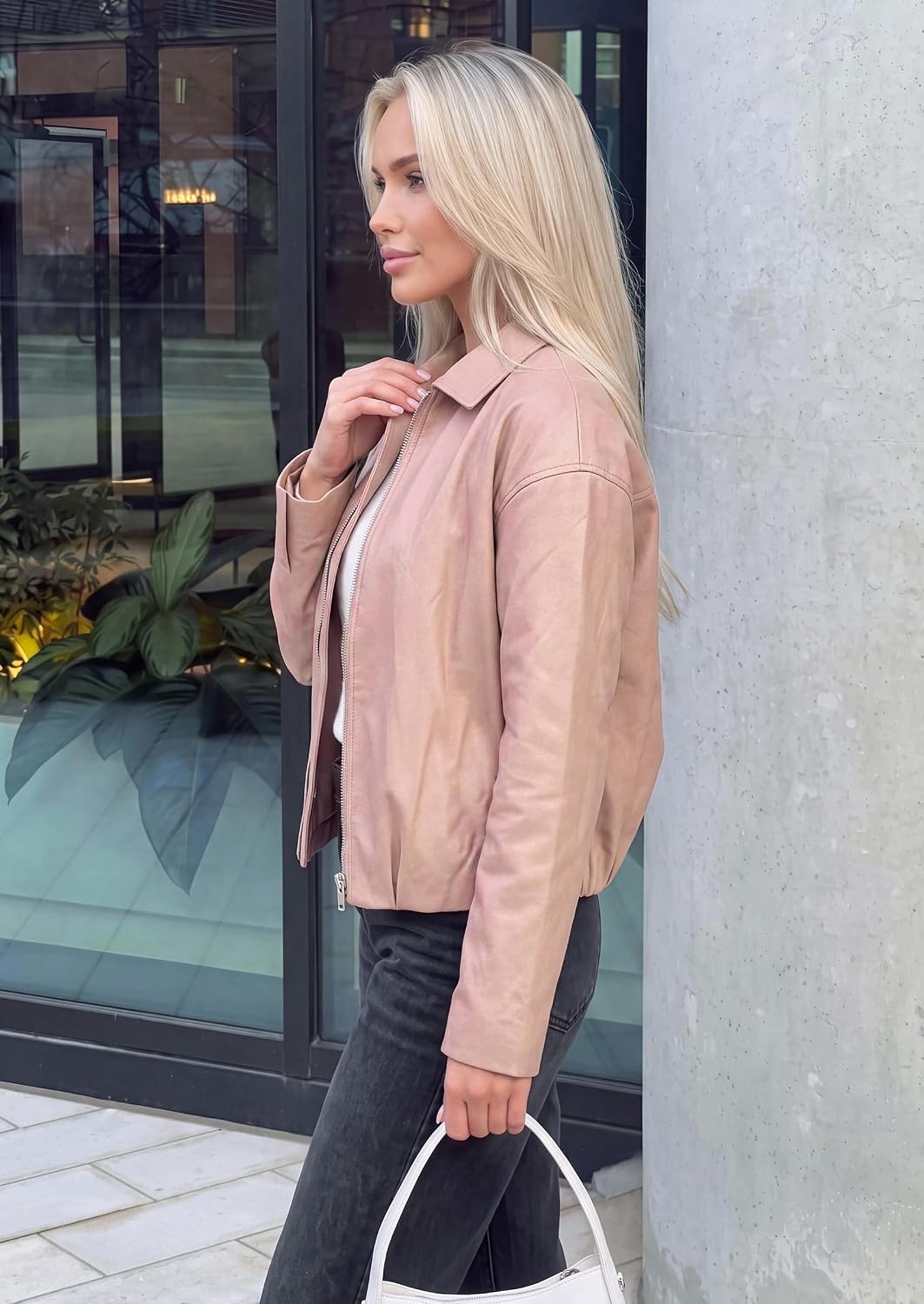 image:imagePRETTYGARDEN Womens Faux Leather Motorcycle Jackets Fall Cropped CoatsPink