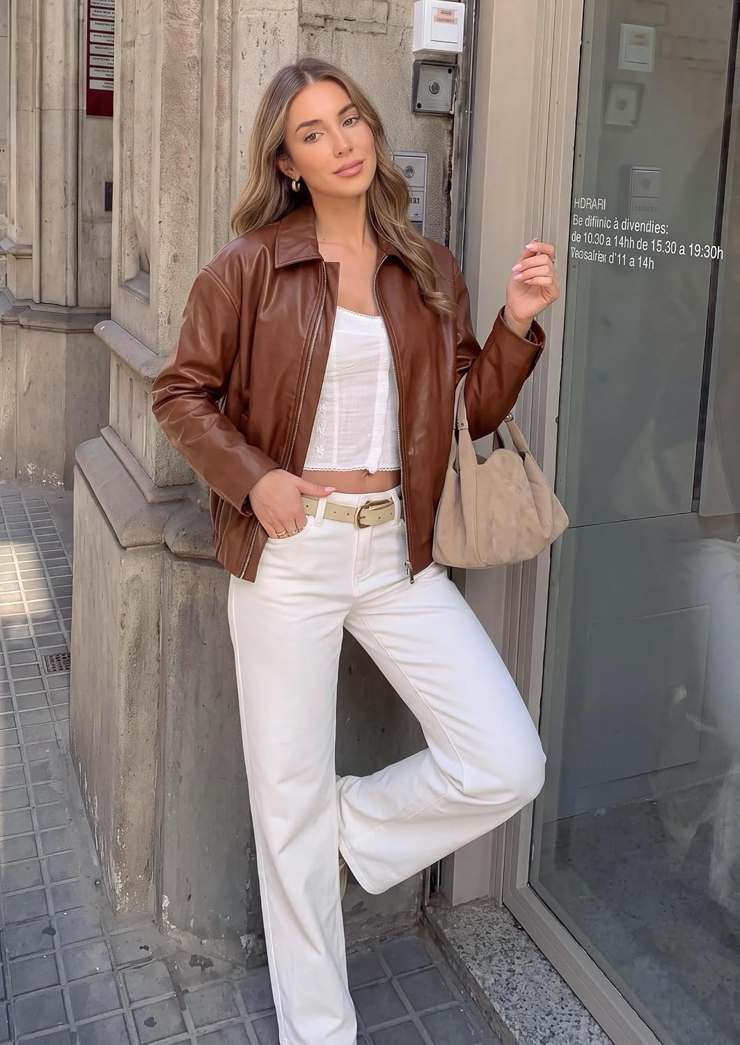 image:imagePRETTYGARDEN Womens Faux Leather Motorcycle Jackets Fall Cropped CoatsRed Brown