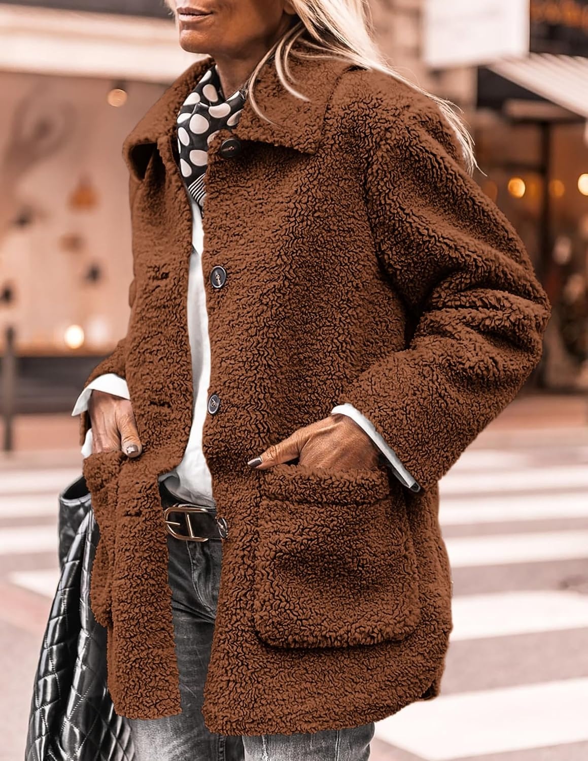 image:imagePRETTYGARDEN Womens Fleece Sherpa Coats Winter OutfitsBrown
