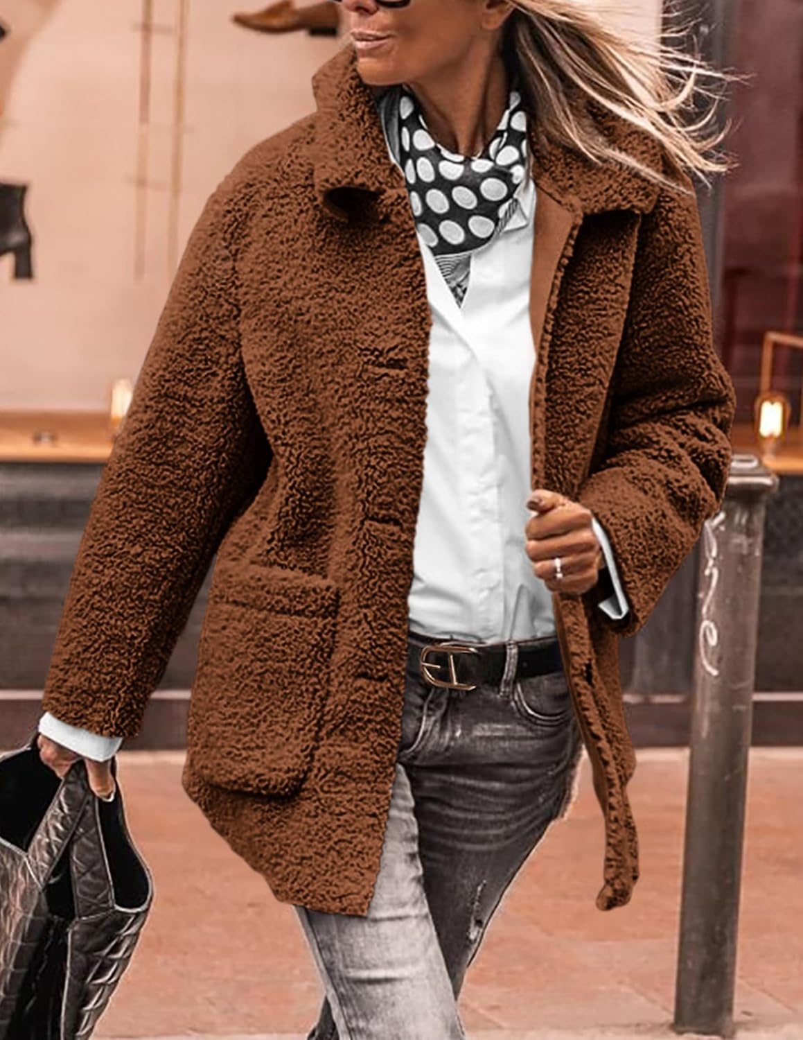 image:imagePRETTYGARDEN Womens Fleece Sherpa Coats Winter OutfitsBrown