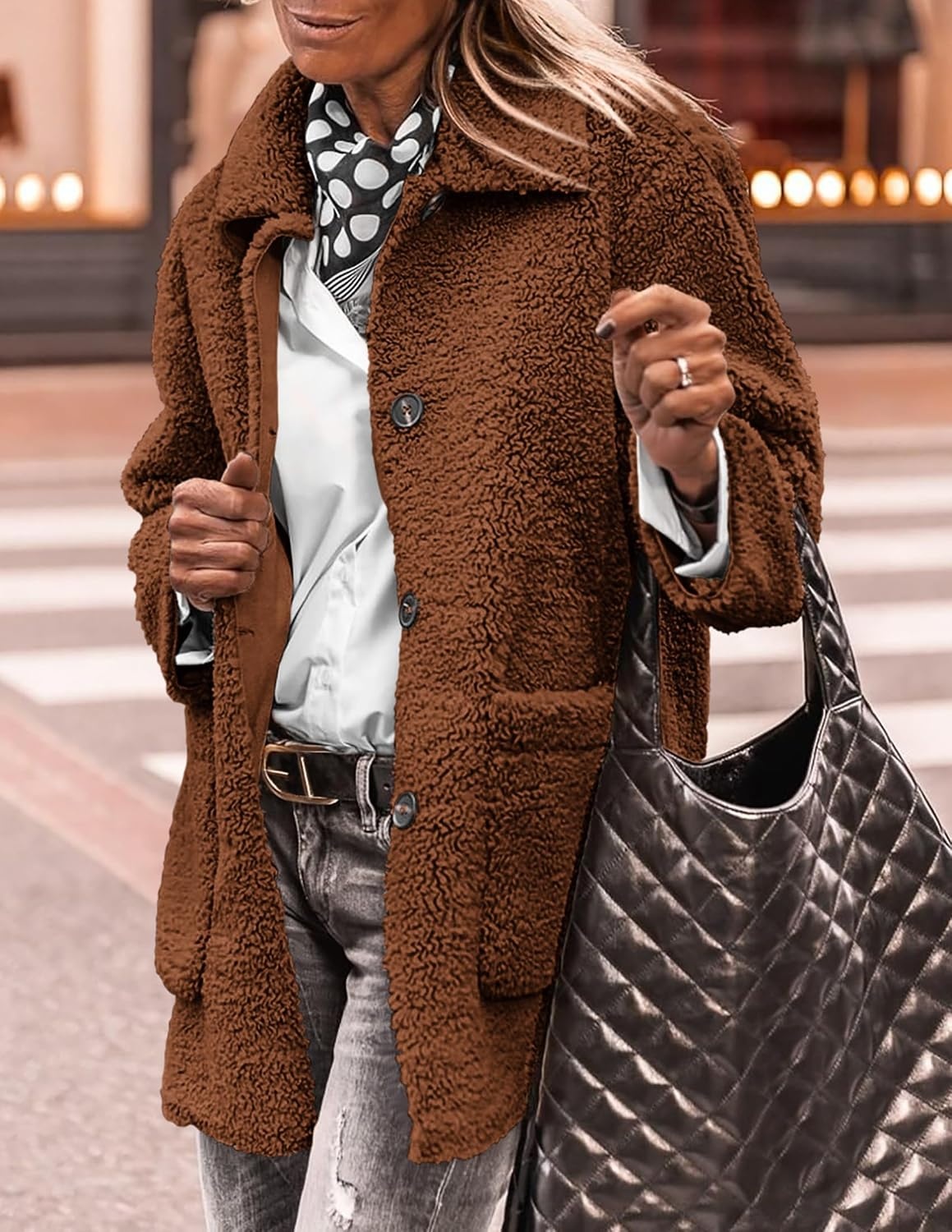 image:imagePRETTYGARDEN Womens Fleece Sherpa Coats Winter OutfitsBrown
