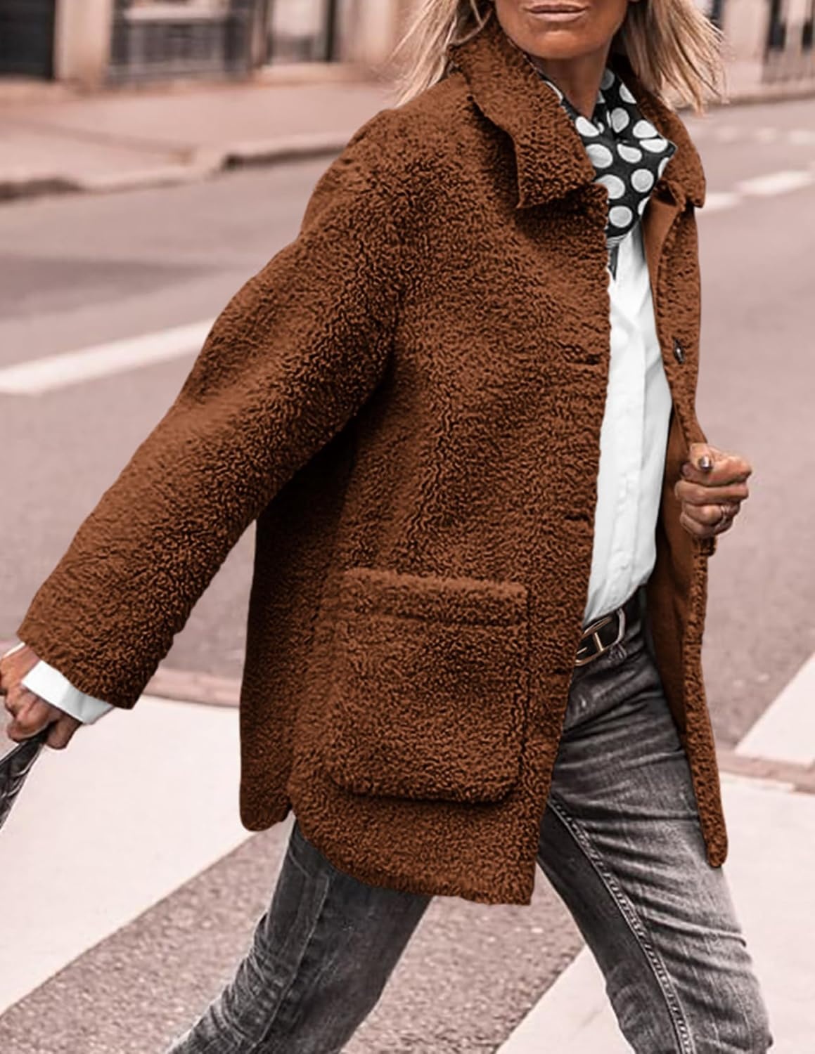 image:imagePRETTYGARDEN Womens Fleece Sherpa Coats Winter OutfitsBrown