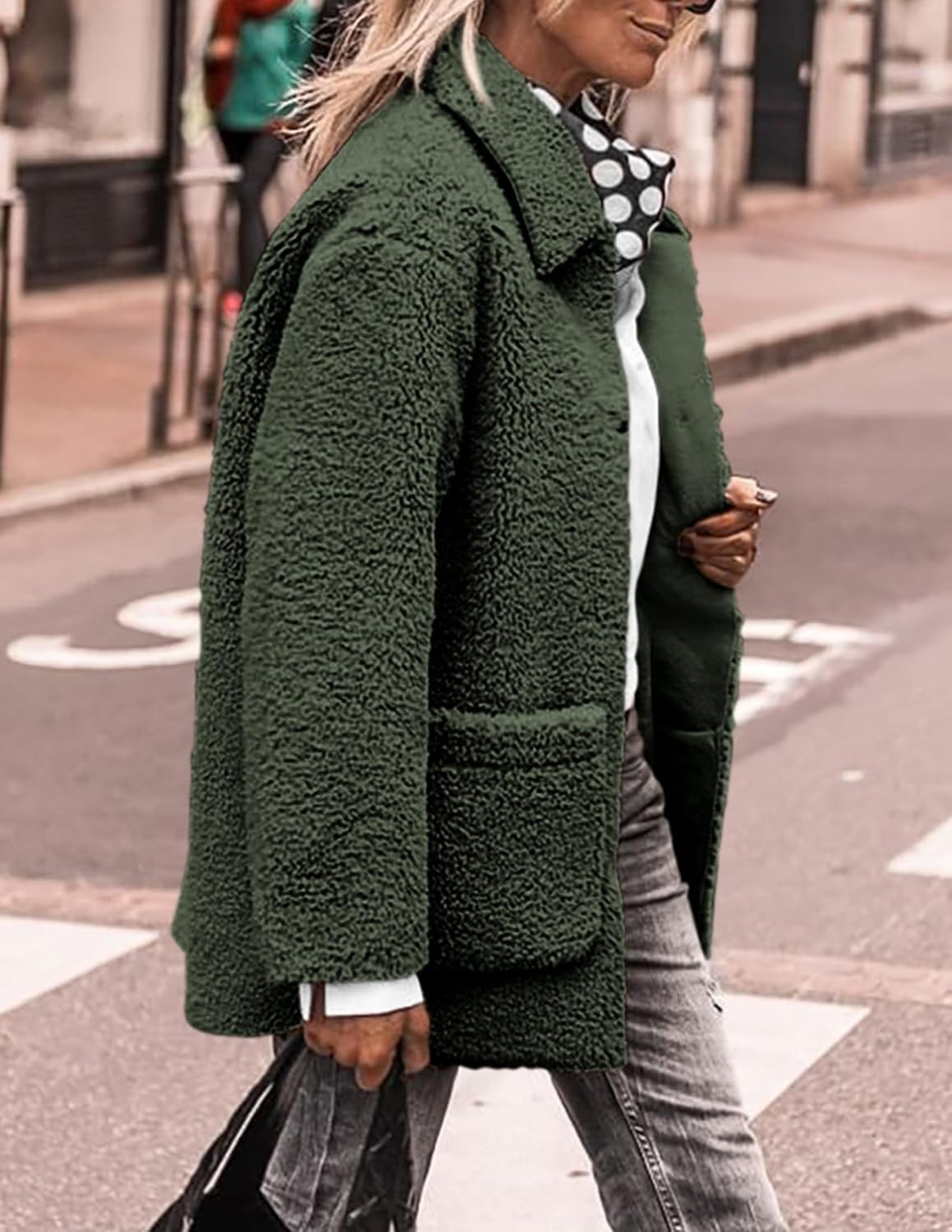 image:imagePRETTYGARDEN Womens Fleece Sherpa Coats Winter OutfitsDark Army Green