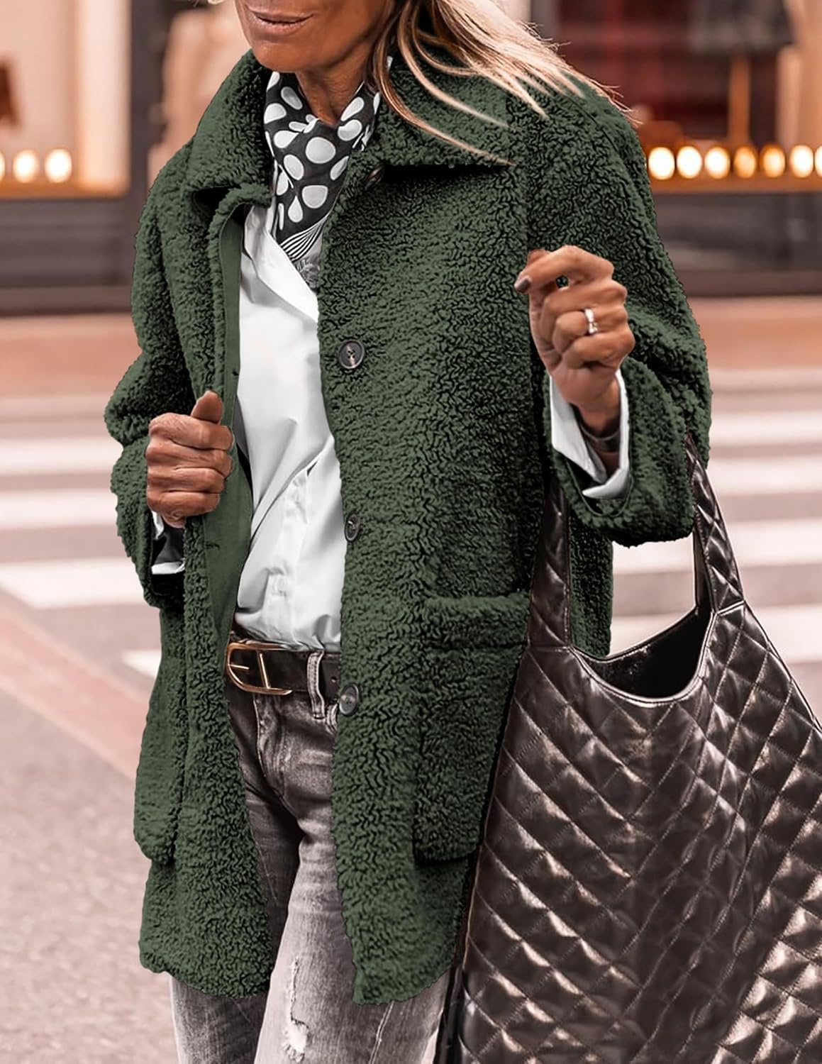 image:imagePRETTYGARDEN Womens Fleece Sherpa Coats Winter OutfitsDark Army Green
