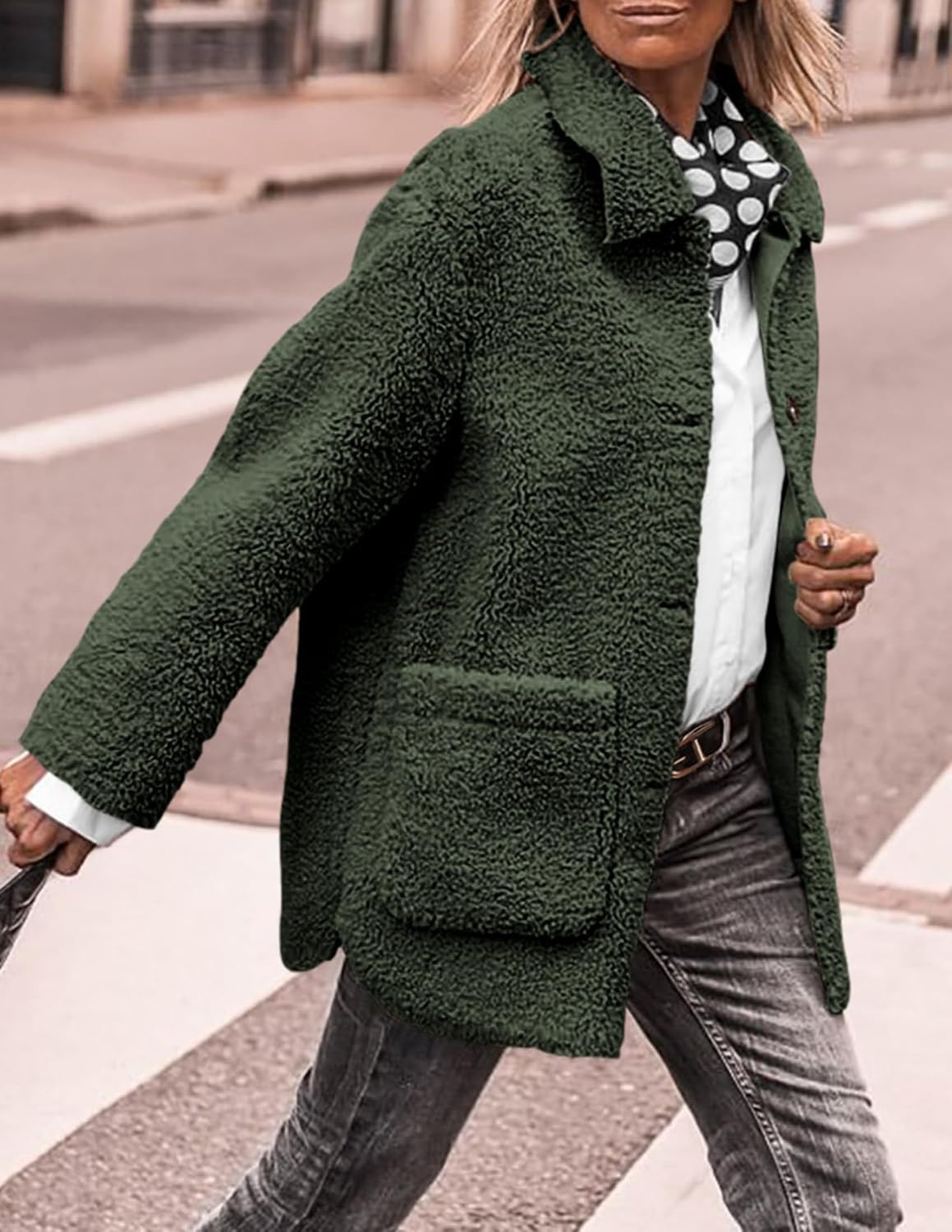 image:imagePRETTYGARDEN Womens Fleece Sherpa Coats Winter OutfitsDark Army Green