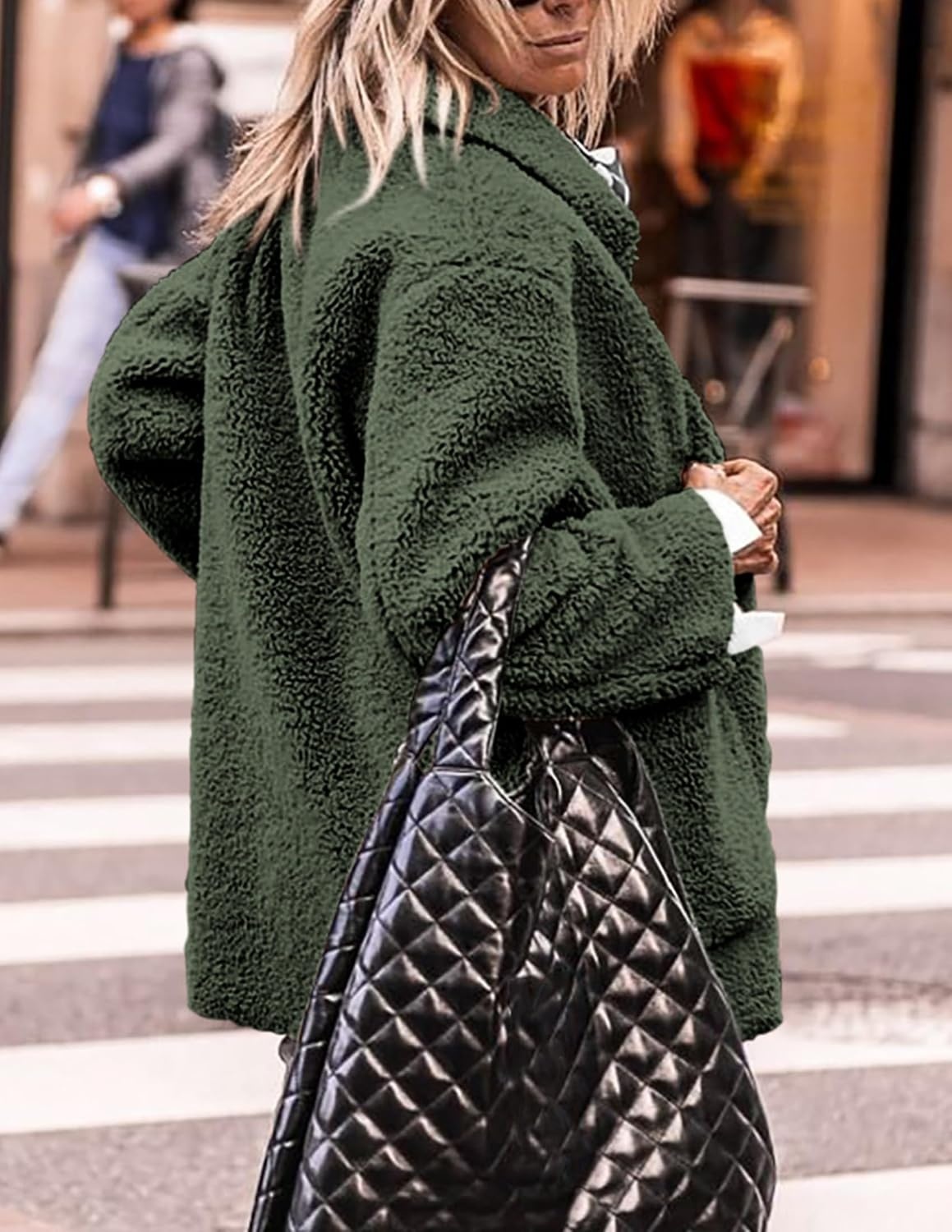 image:imagePRETTYGARDEN Womens Fleece Sherpa Coats Winter OutfitsDark Army Green